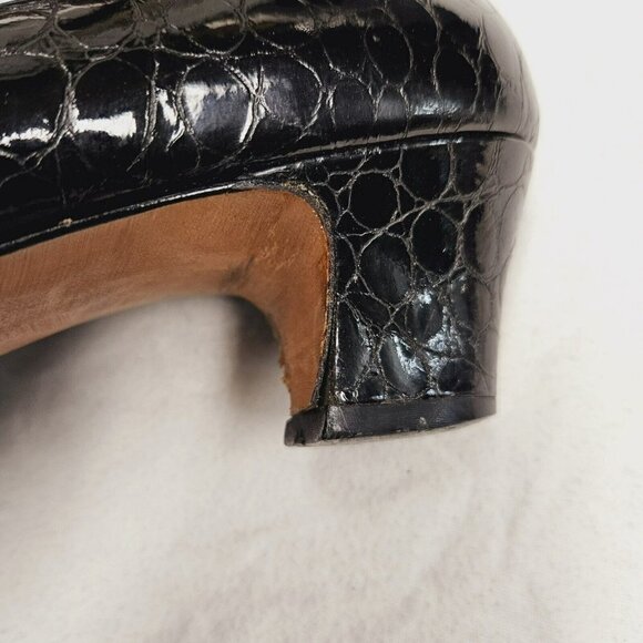 Salvatore Ferragamo 80s Vintage Sz 8 B Black  Embossed Leather Pumps Minor Flaws - Picture 11 of 16